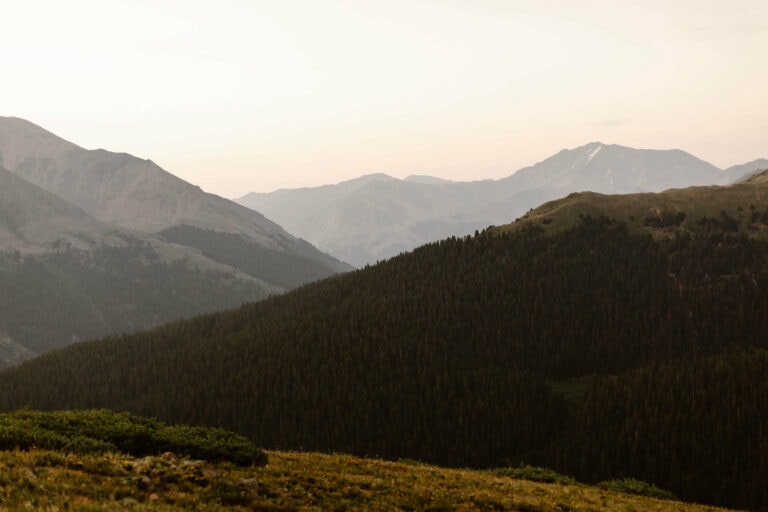 hazy mountain view from Independence Pass at sunrise