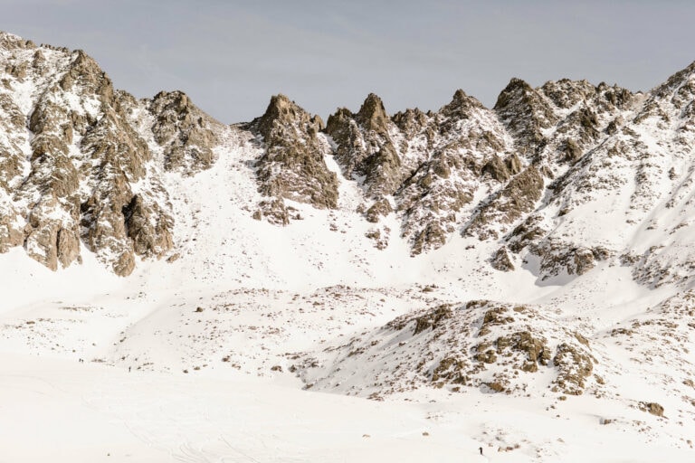 jagged snowy peaks on Mayflower Gulch Trail in Colorado