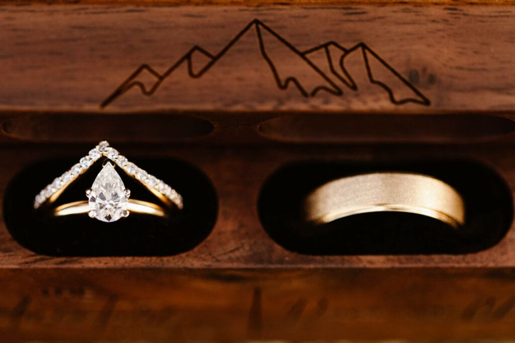 engraved mountain wood unique wedding ring box for the engagement and wedding day