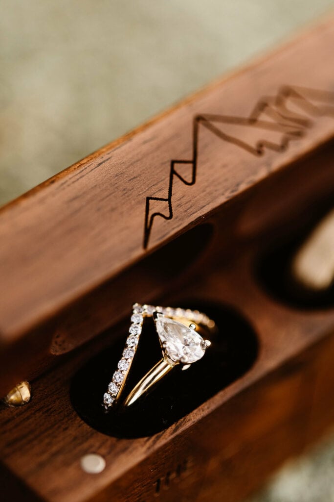 engraved mountain wood unique wedding ring box for the engagement and wedding day