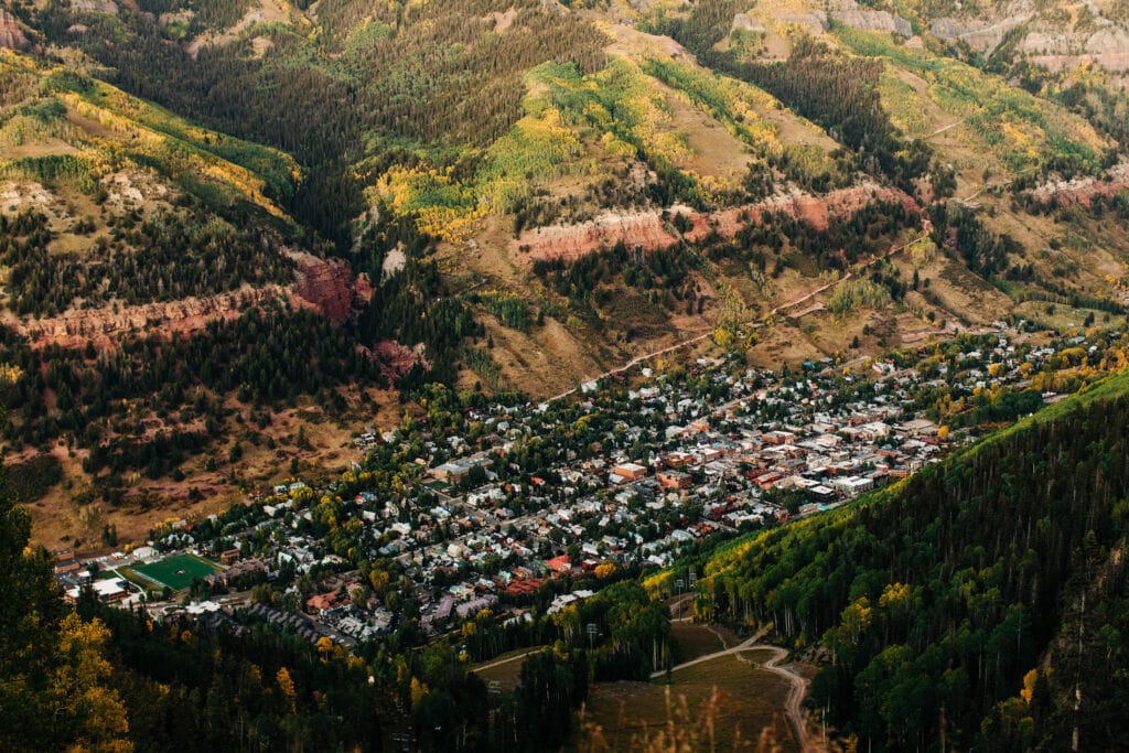 view of a small mountain town in the San Juan Mountains of Colorado where people are living at nearly 9000 feet of elevation