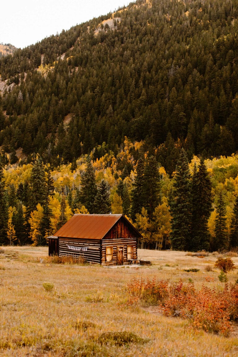 a restored log cabin in Ashcroft Ghost Town near Aspen Colorado