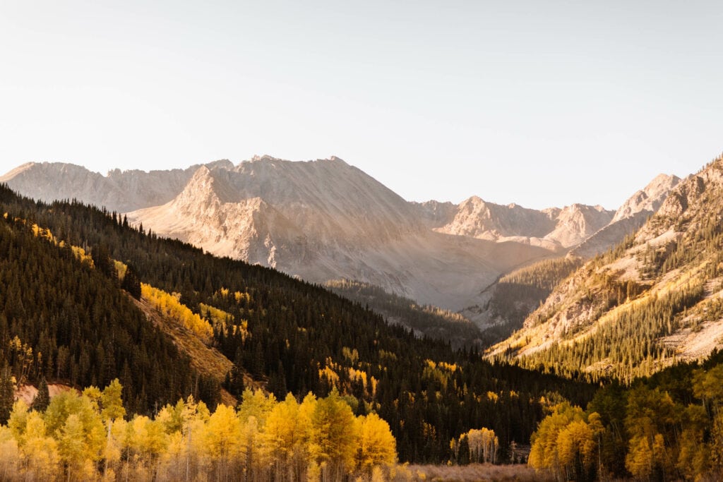 view of the mountains on a fall day at the start of Pearl Pass on the Aspen side