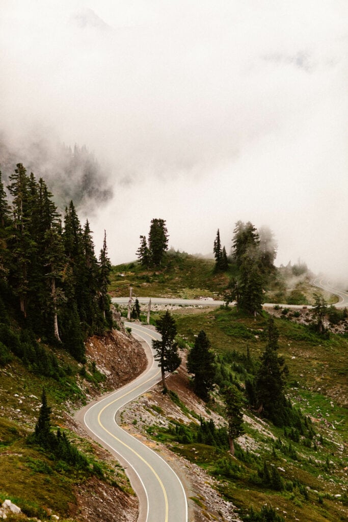 winding paved road on Mt Baker Highway heading to Artist Point Washington