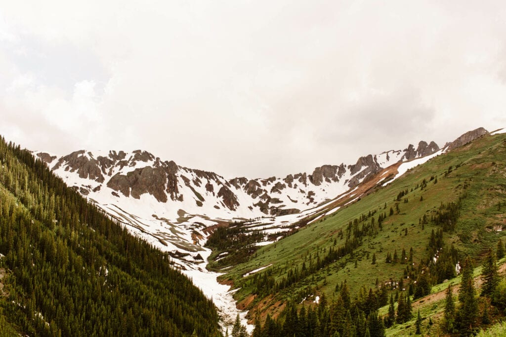 snow covered mountains and a valley located near Silverton CO along Ophir Pass