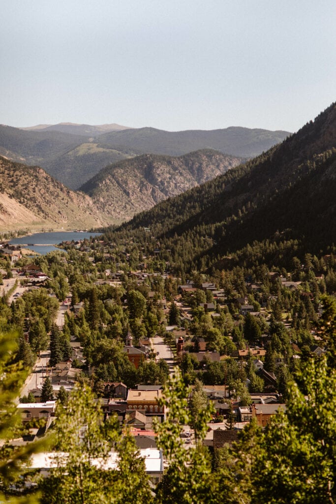 view of Georgetown Colorado from above on Guanella Pass Road Scenic Byway