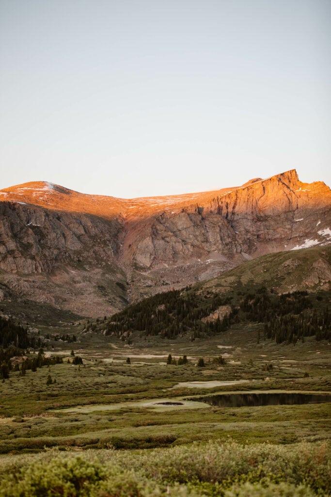 alpenglow on Mt Blue Sky (formerly known as Mt Evans) and the Sawtooth ridge on Guanella Pass in Colorado