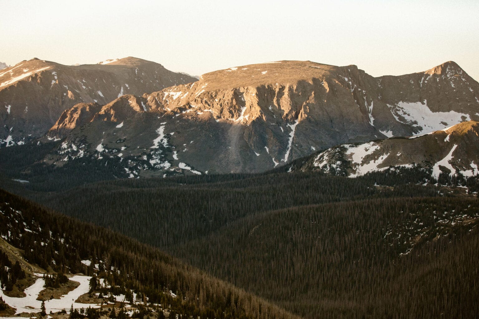 alpenglow on the mountains seen from the Gore Range Overlook on Trail Ridge Road Colorado